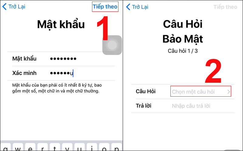 Nhập mật khẩu và trả lời 3 câu hỏi bảo mật của Apple